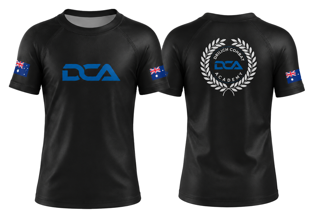 DCA rash guard, front and back